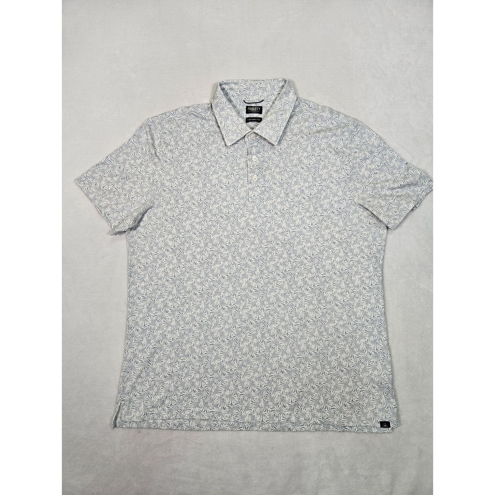 Faherty Reserve Movement Polo Shirt Mens Large Blue Palm Floral Print Stretch
